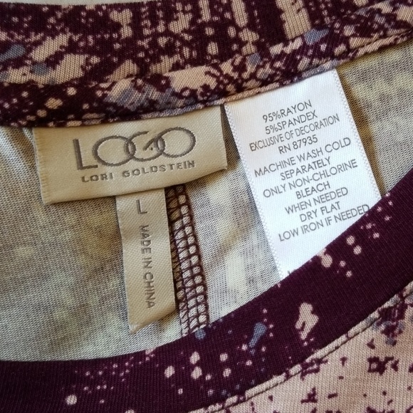 LOGO Lori Goldstein Purple Print Lace Blouse.Large - Picture 5 of 5
